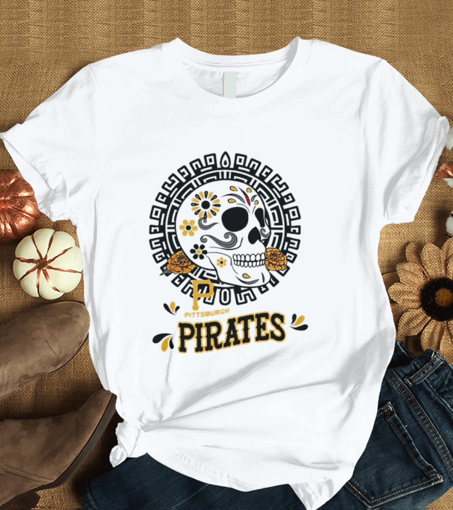 Pittsburgh Pirates Dia De Los Muertos Sugar Skull Art MLB Fan T-Shirt
