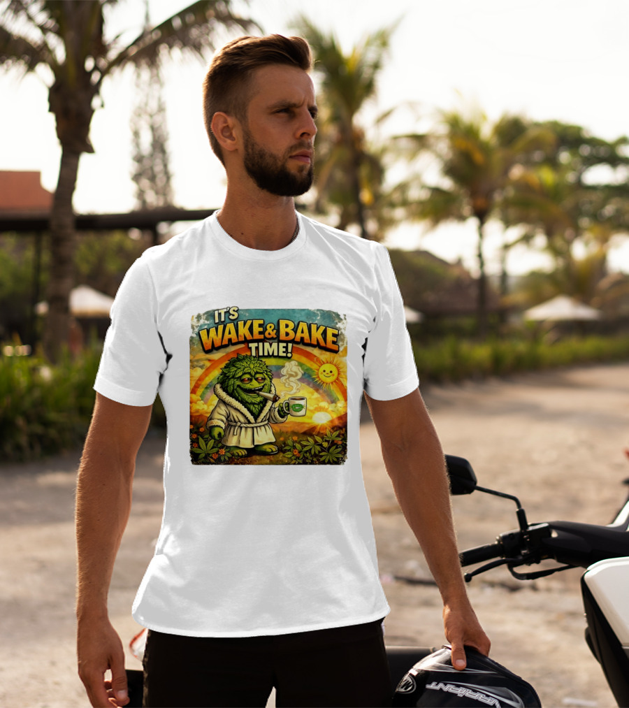 It's Wake And Bake Time Chief Greenbud Smoking Rainbow Sun Cannabis T-Shirt