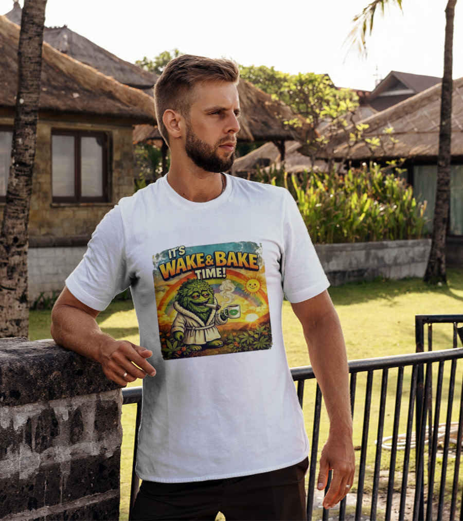 It's Wake And Bake Time Chief Greenbud Smoking Rainbow Sun Cannabis T-Shirt