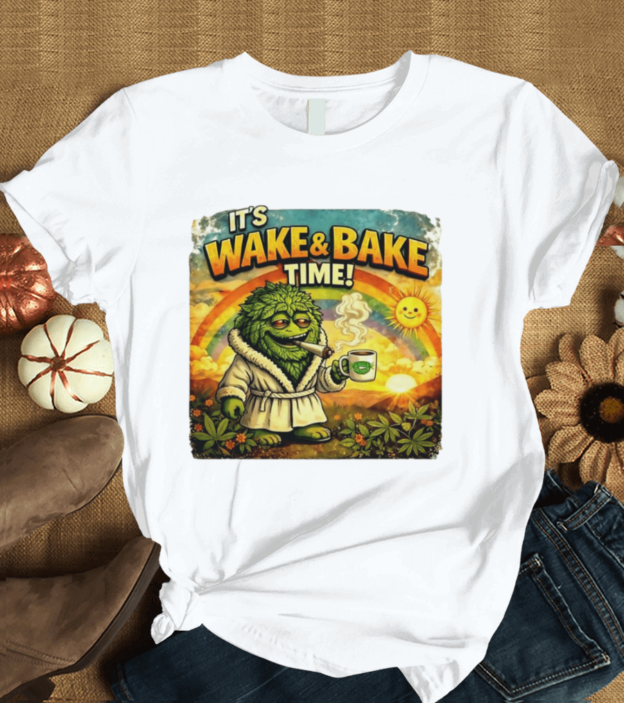 It's Wake And Bake Time Chief Greenbud Smoking Rainbow Sun Cannabis T-Shirt