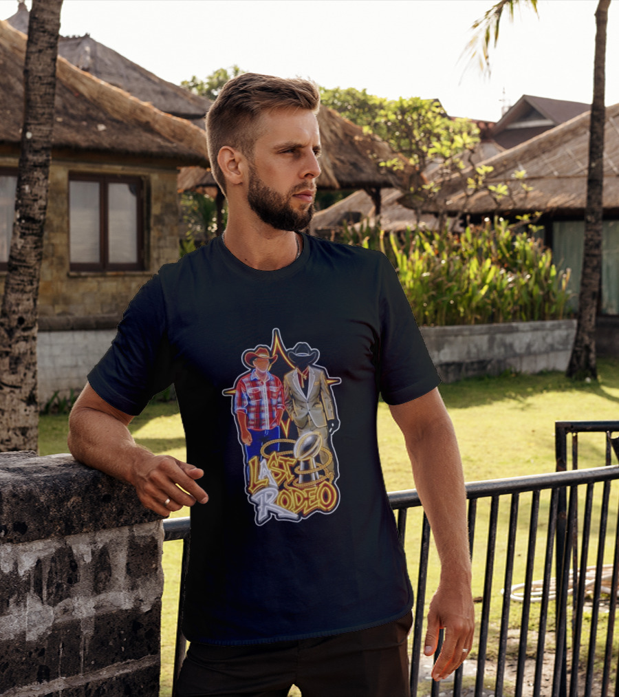 Last Rodeo Cowboy Gentleman With Football Trophy Plaid And Suit Styles T-Shirt