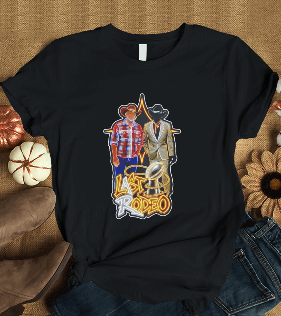Last Rodeo Cowboy Gentleman With Football Trophy Plaid And Suit Styles T-Shirt