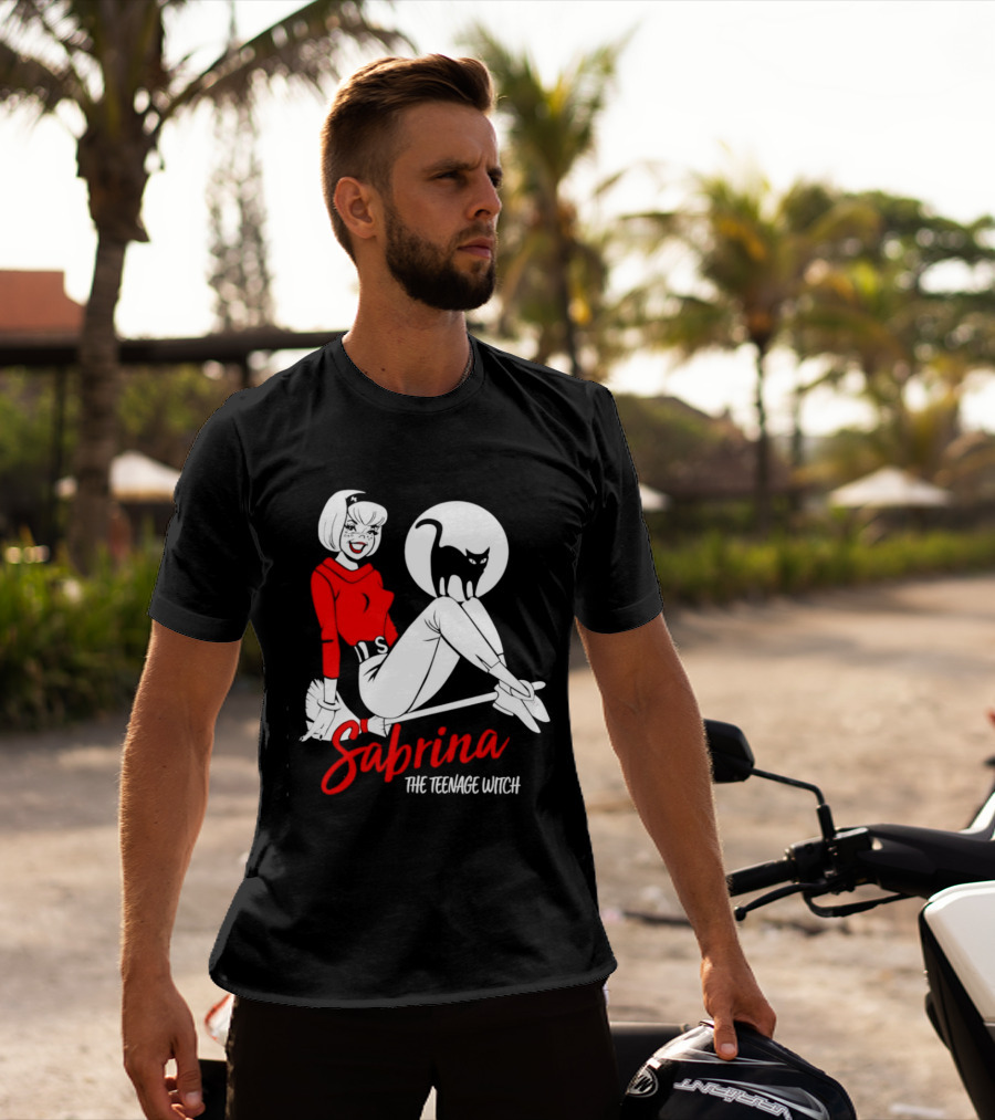 Sabrina The Teenage Witch Salem Cat Vintage Style Broomstick T-Shirt