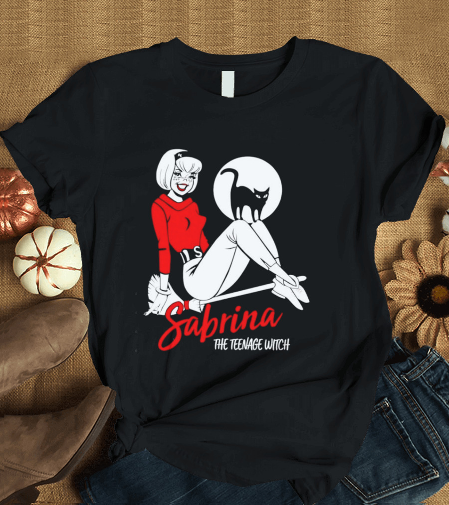 Sabrina The Teenage Witch Salem Cat Vintage Style Broomstick T-Shirt