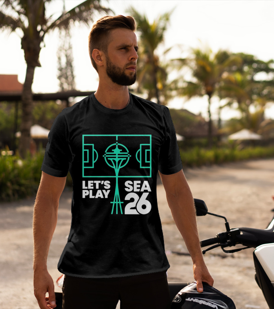 Let's Play Sea 26 Seattle Matchday Space Needle Soccer Field T-Shirt