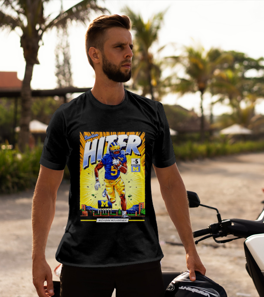 Savion Hiter Michigan Wolverines Football Number 5 Comic T-Shirt
