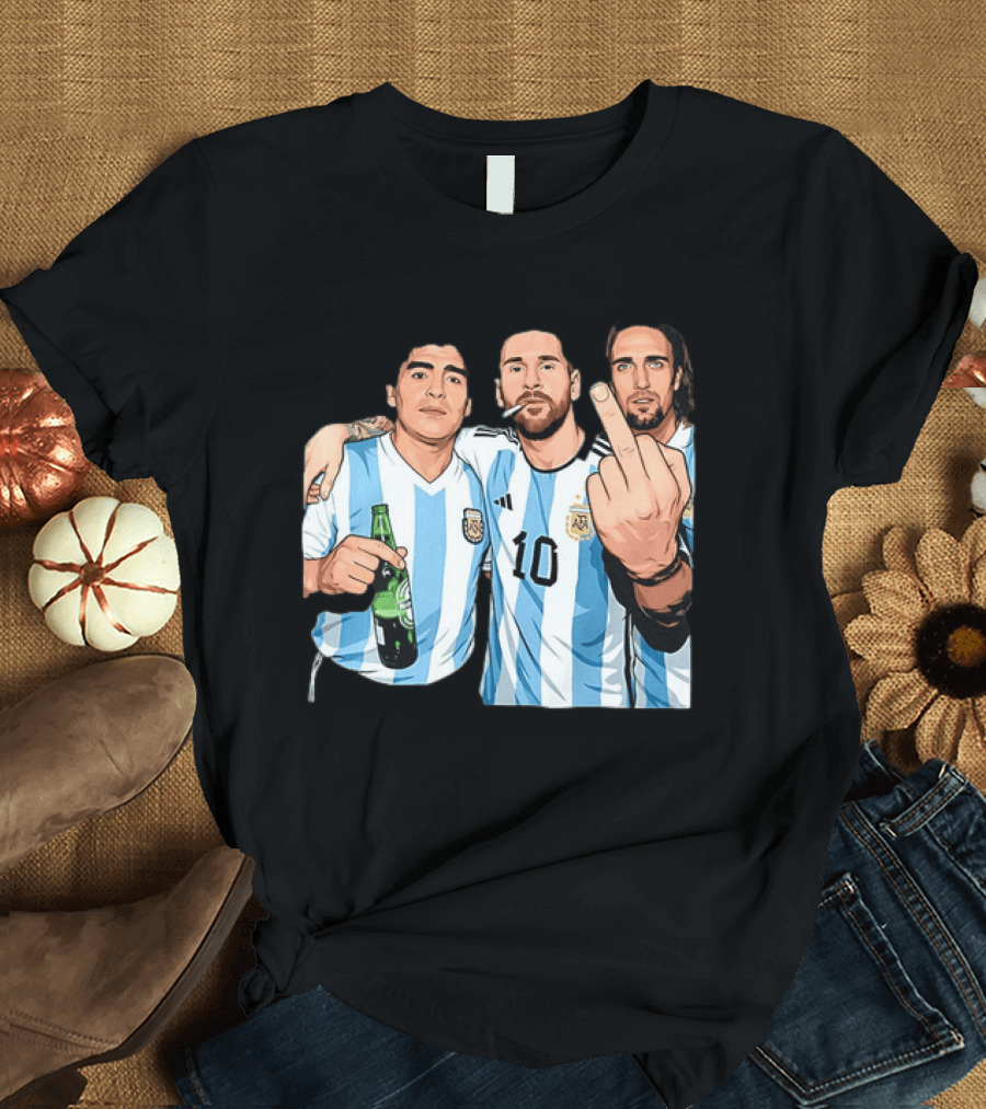 Messi Maradona Batistuta Argentina Football Legends T-Shirt