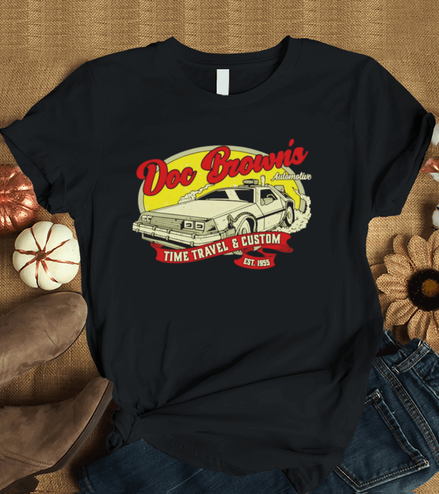 Doc Brown's Automotive Time Travel & Custom Est 1955 Classic DeLorean T-Shirt