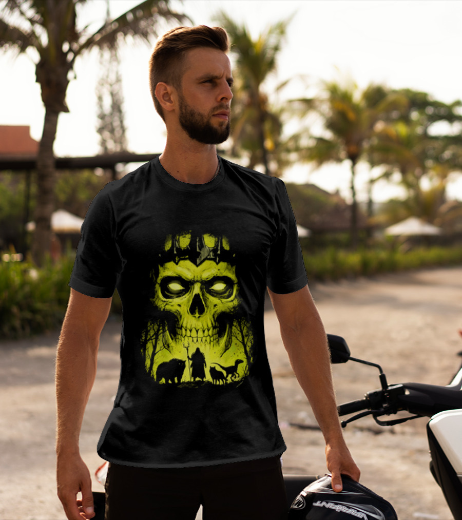 Lych Vs Druid Fantasy Dark Necromancer Skull T-Shirt