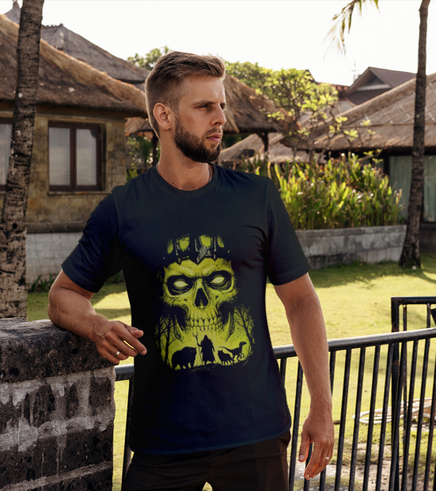 Lych Vs Druid Fantasy Dark Necromancer Skull T-Shirt