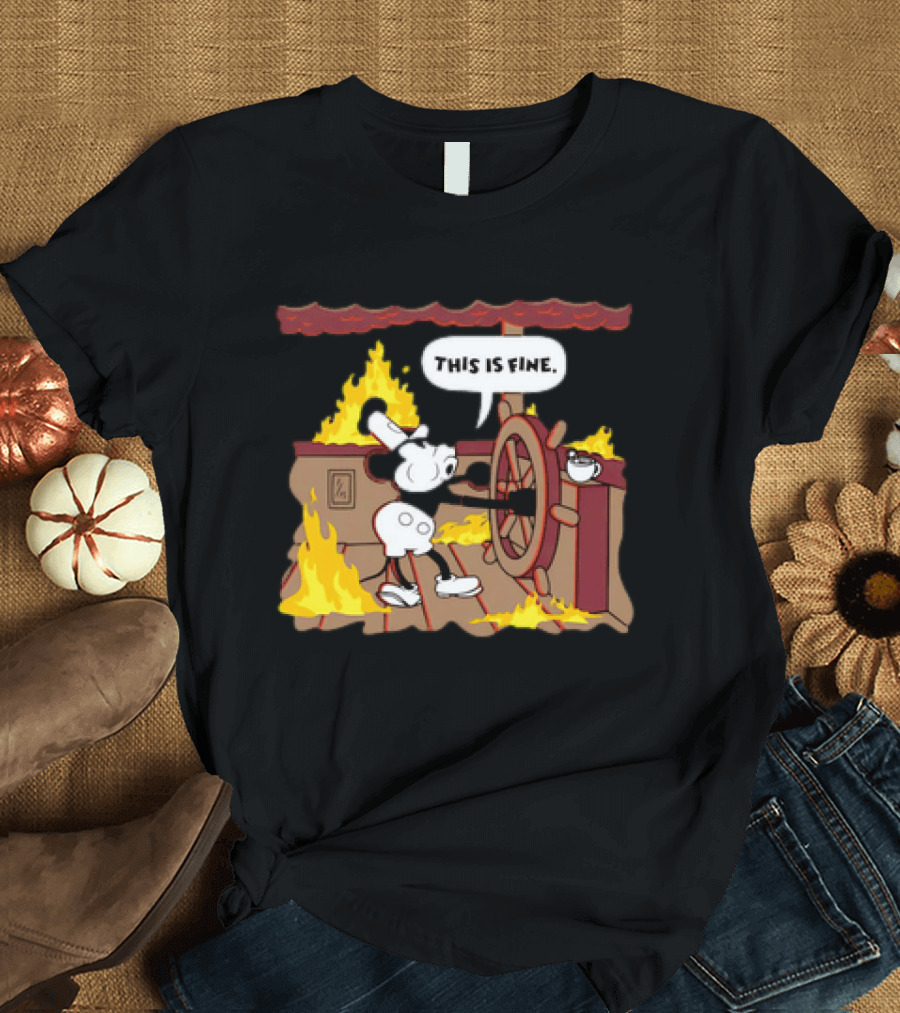 This Is Fine Steamboat Mickey Mouse Fire Captain T-Shirt