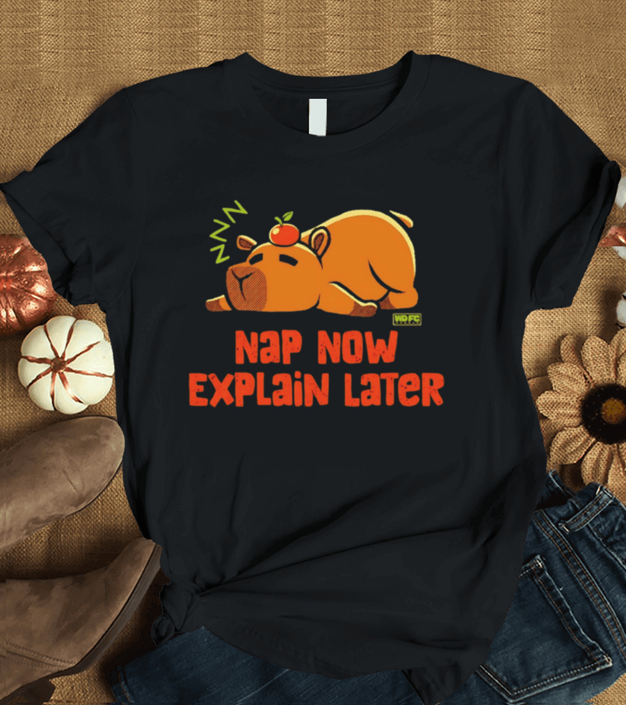 Nap Now Explain Later Cute Capybara With Orange ZZZ T-Shirt