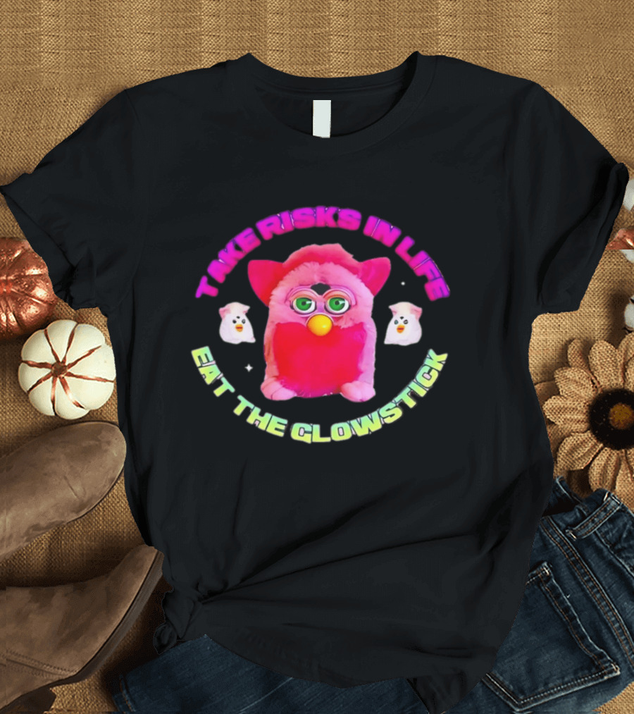 Pink Furby Take Risks In Life Eat The Glowstick Vibrant Retro Toy Aesthetic T-Shirt