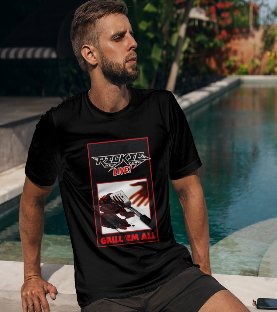 Rickie New York Live Grill Em All Spatula Design With Metal Music Influence T-Shirt