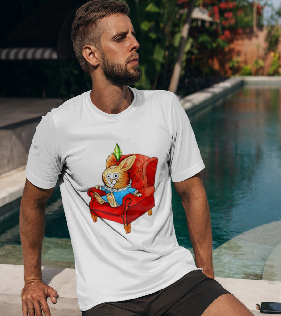 Rabbit They're Turning Me Into A Data Center Tomorrow Green Plumbob Red Couch Blue Dress T-Shirt