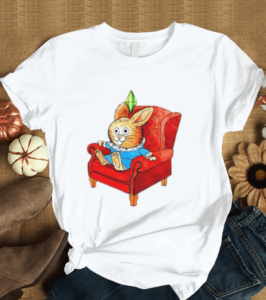 Rabbit They're Turning Me Into A Data Center Tomorrow Green Plumbob Red Couch Blue Dress T-Shirt