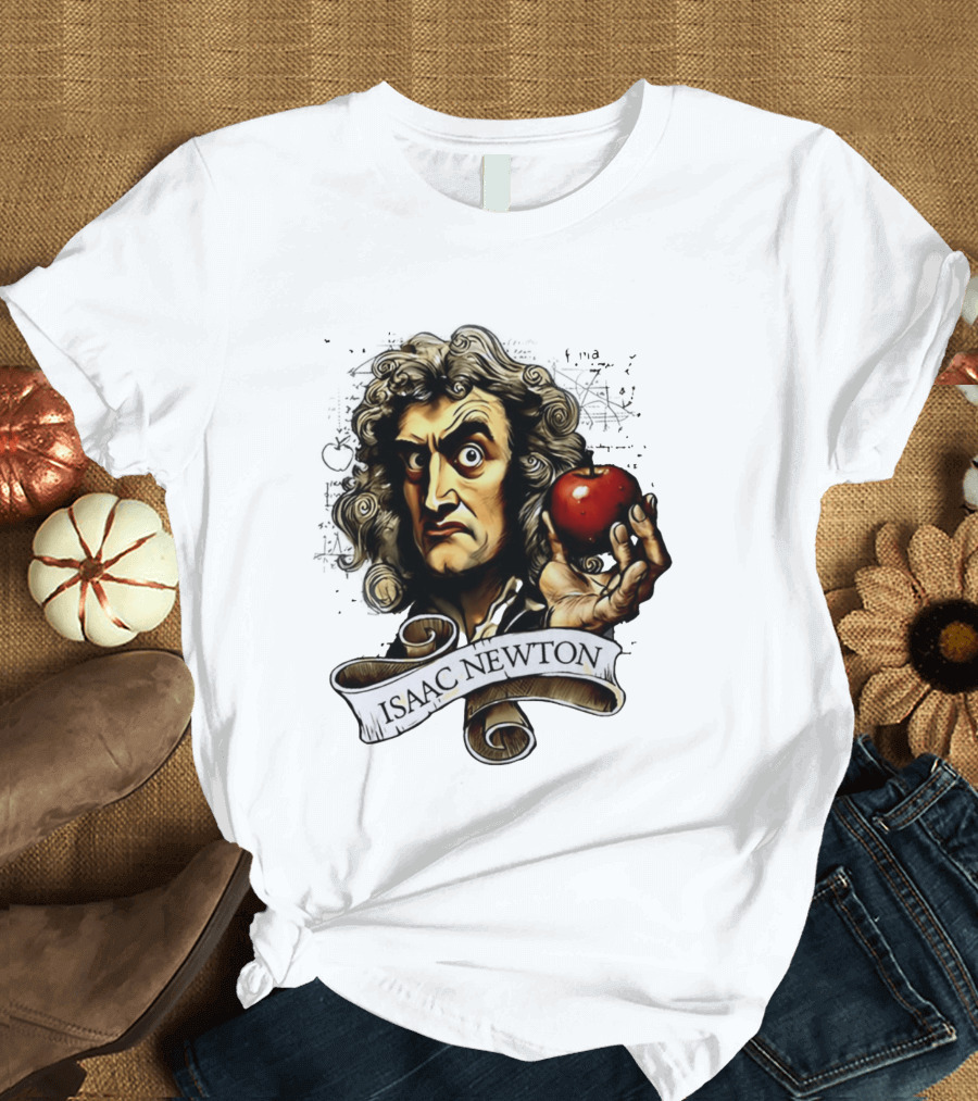 Isaac Newton Scientist With Apple Gravity Physics T-Shirt