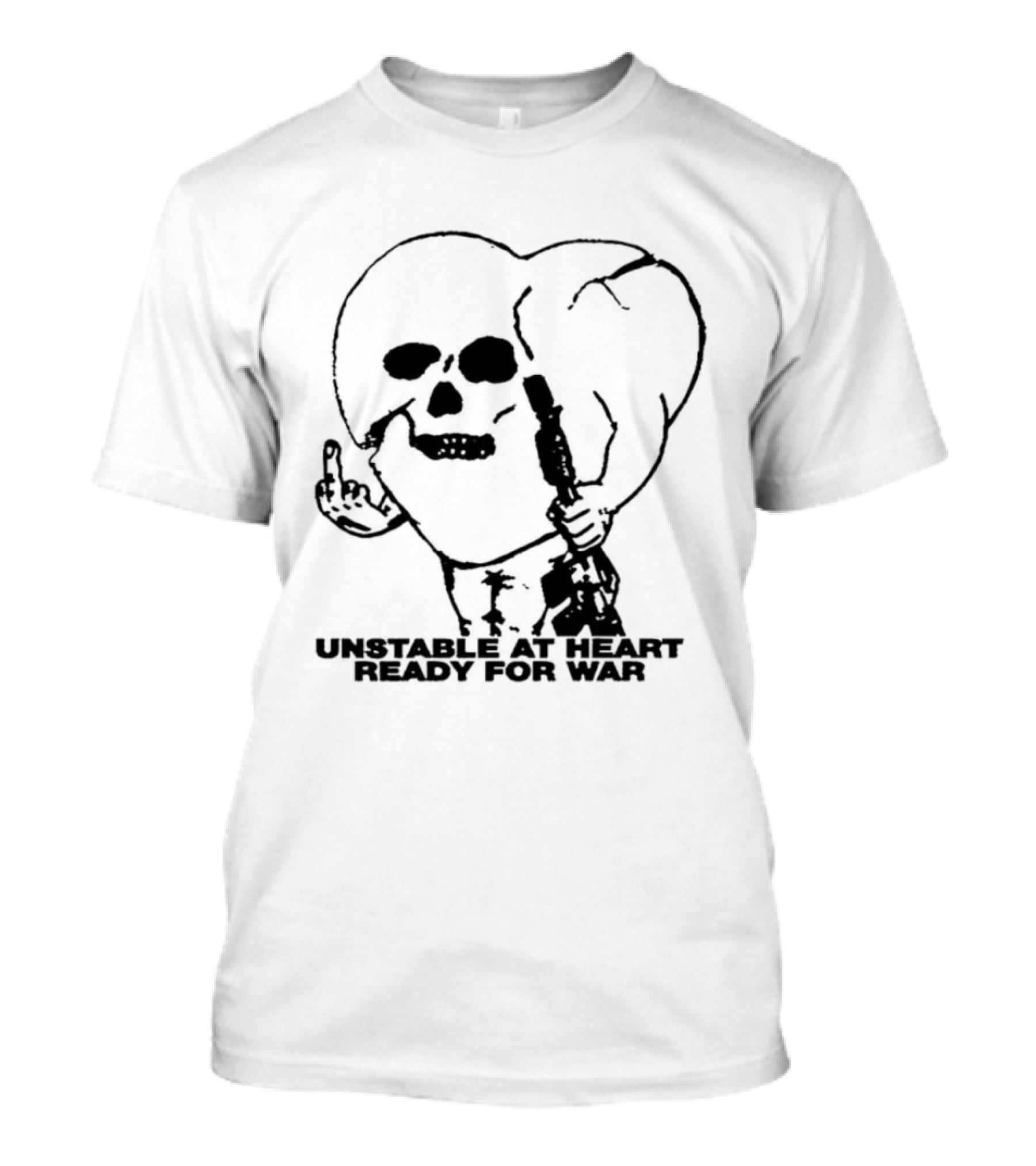 Unstable At Heart Ready For War Skull Middle Finger Assault Rifle T-Shirt