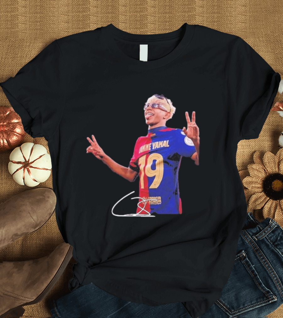 Lamine Yamal Barcelona Peace Sign Celebration 19 Jersey T-Shirt