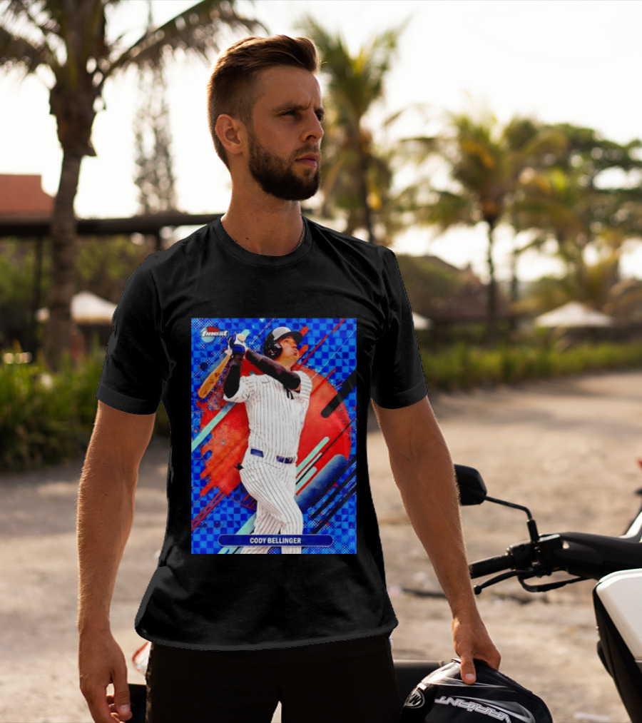 Cody Bellinger Topps Finest Baseball Card Blue Checkered Background Batting Pose T-Shirt