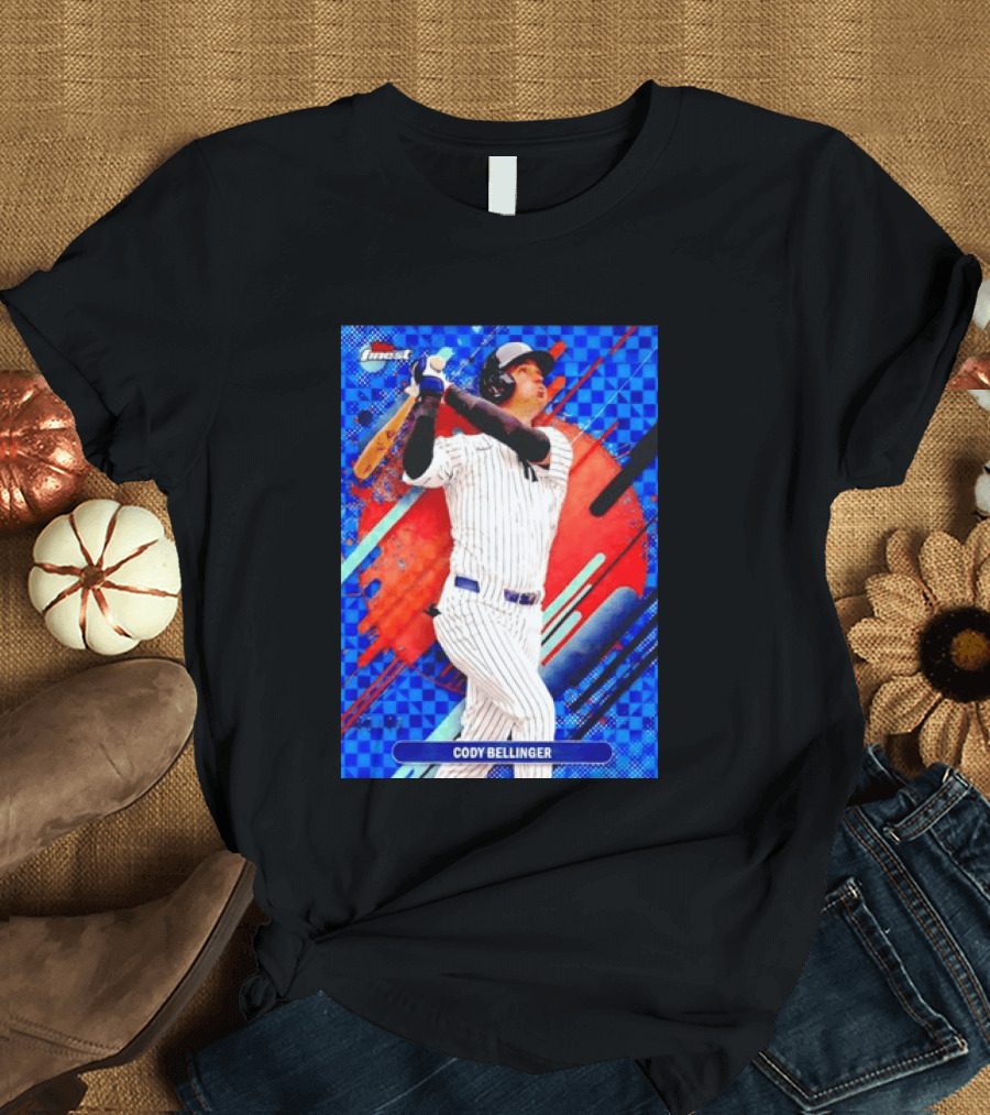 Cody Bellinger Topps Finest Baseball Card Blue Checkered Background Batting Pose T-Shirt