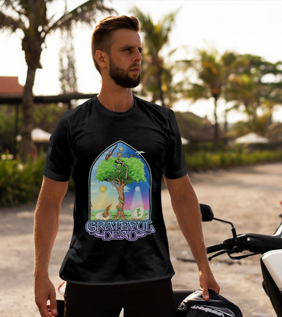 Grateful Dead Summer Magic Skeleton Guitar Tree Sunrise Sunset Fantasy T-Shirt