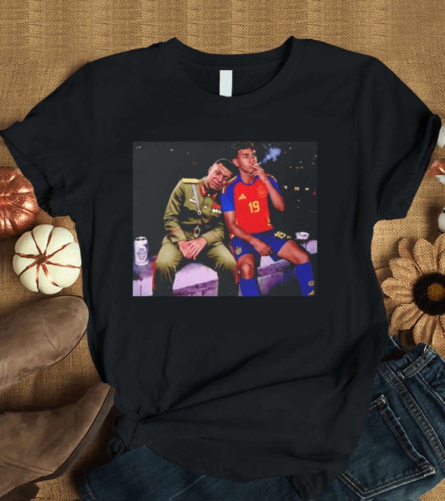 Kylian Mbappe And Lamine Yamal Smoking Spain Number 19 Soccer T-Shirt