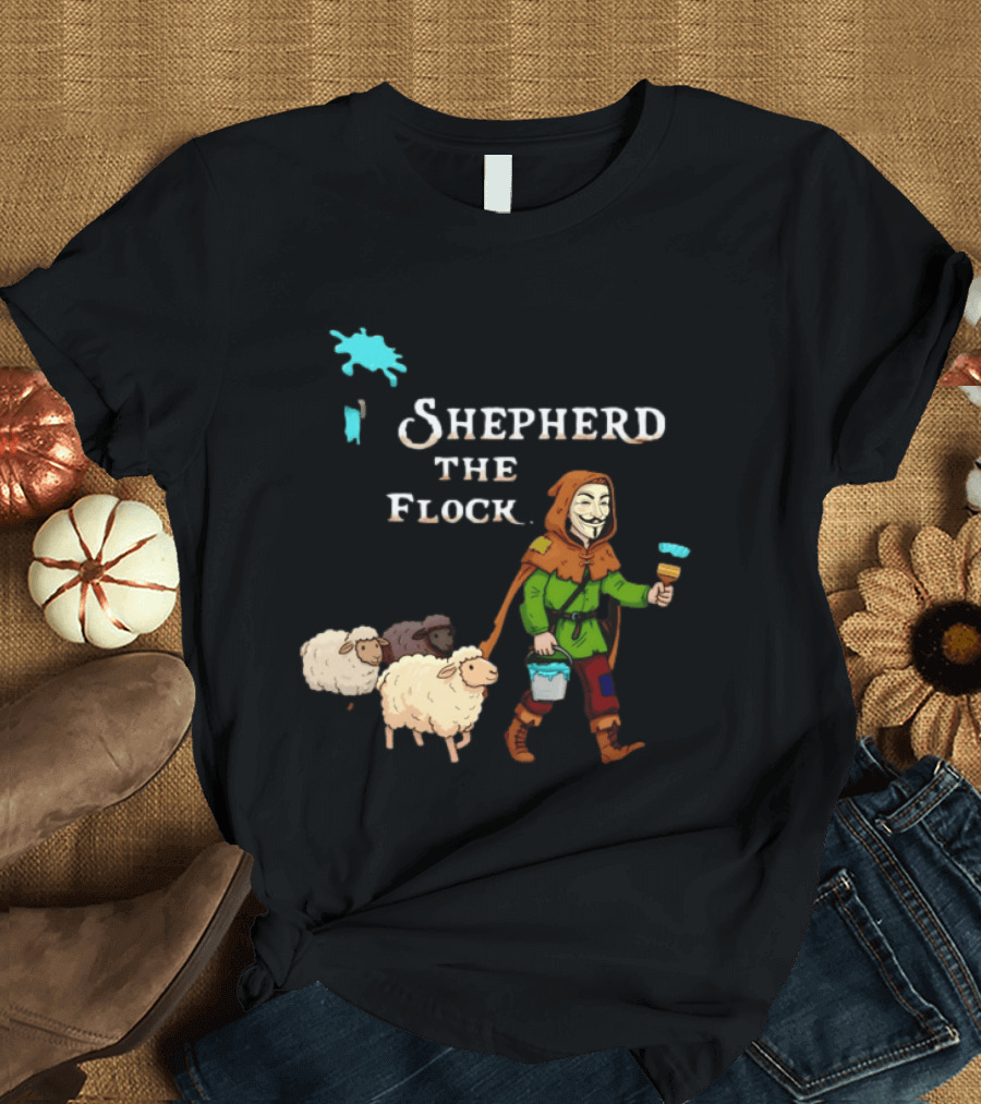 Shepherd The Flock Anonymous Mask Herding Sheep Hand Drawn T-Shirt