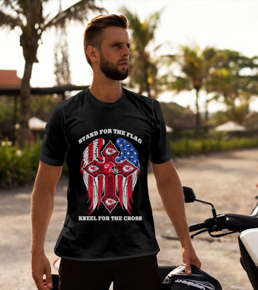 Stand For The Flag Kneel For The Cross Kansas City Chiefs American Flag Cross T-Shirt