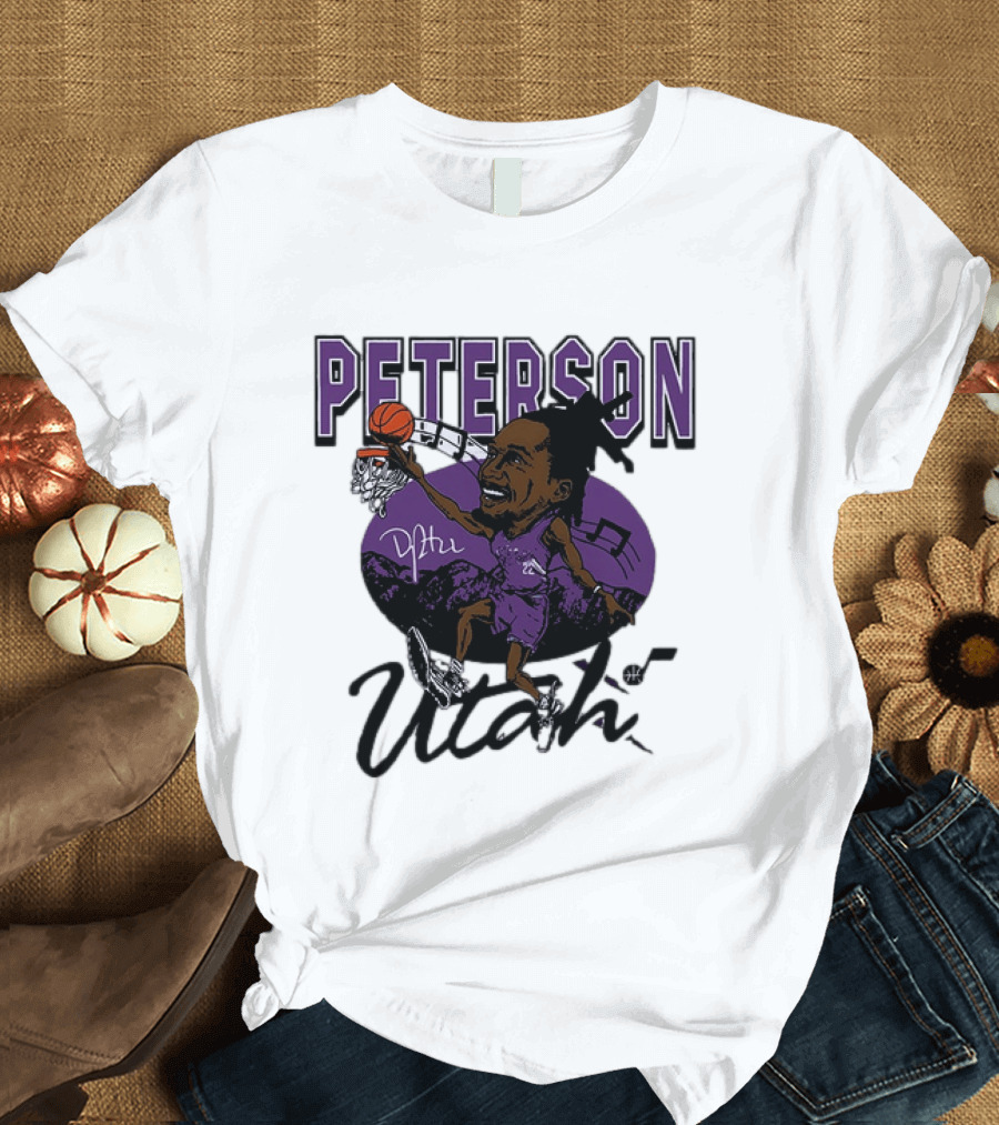 Peterson Utah Jazz NBA Basketball Caricature Purple Scene T-Shirt