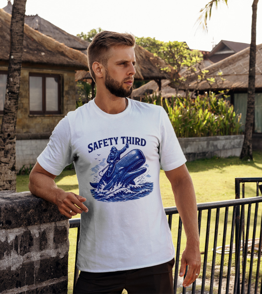 Safety Third Nautical Whale Rider Humor T-Shirt