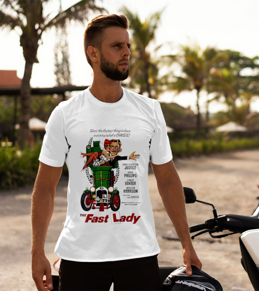 The Fast Lady Movie James Robertson Justice Leslie Phillips Stanley Baxter Kathleen Harrison Julie Christie T-Shirt
