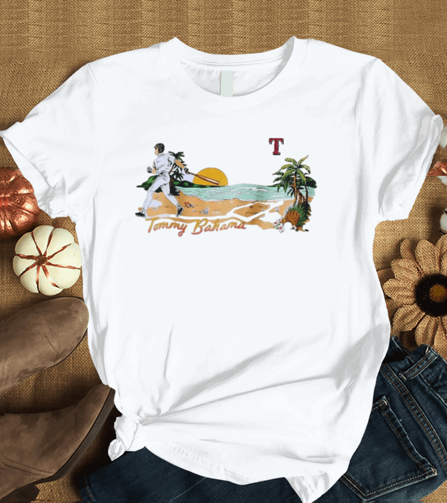 Tommy Bahama Baseball Texas Rangers Sunset Beach Scene T-Shirt