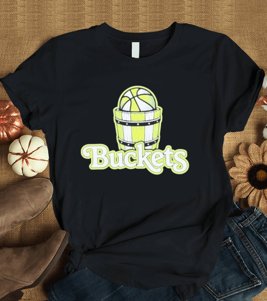 Buckets Basketball Cartoon Style Vintage Retro Ball In Wooden Basket T-Shirt