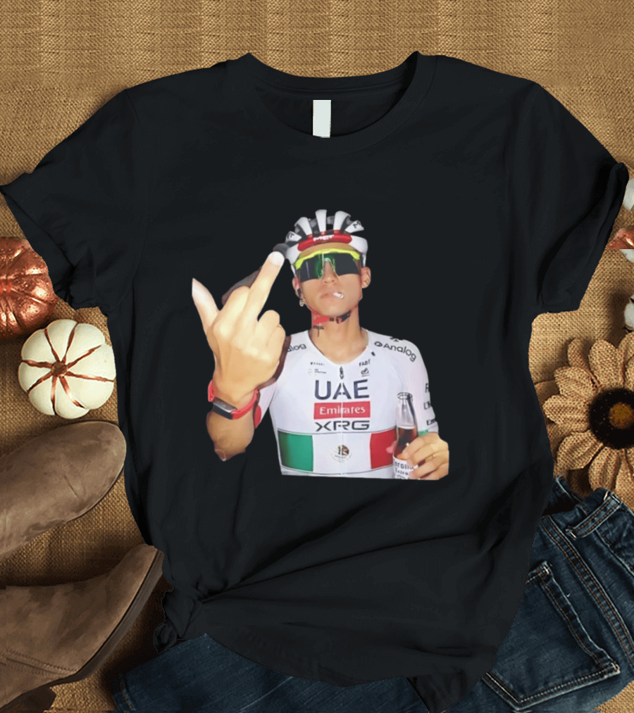 UAE Emirates Cyclist Isaac Del Toro Middle Finger Smoking With Beer T-Shirt