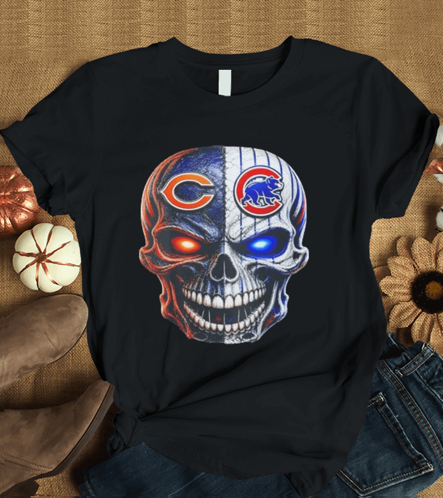 Chicago Bears Cubs Skull Split T-Shirt
