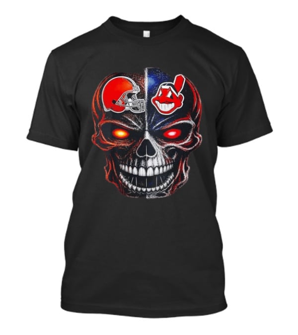 Cleveland Browns Helmet Indians Chief Wahoo Skull Sports Fan T-Shirt