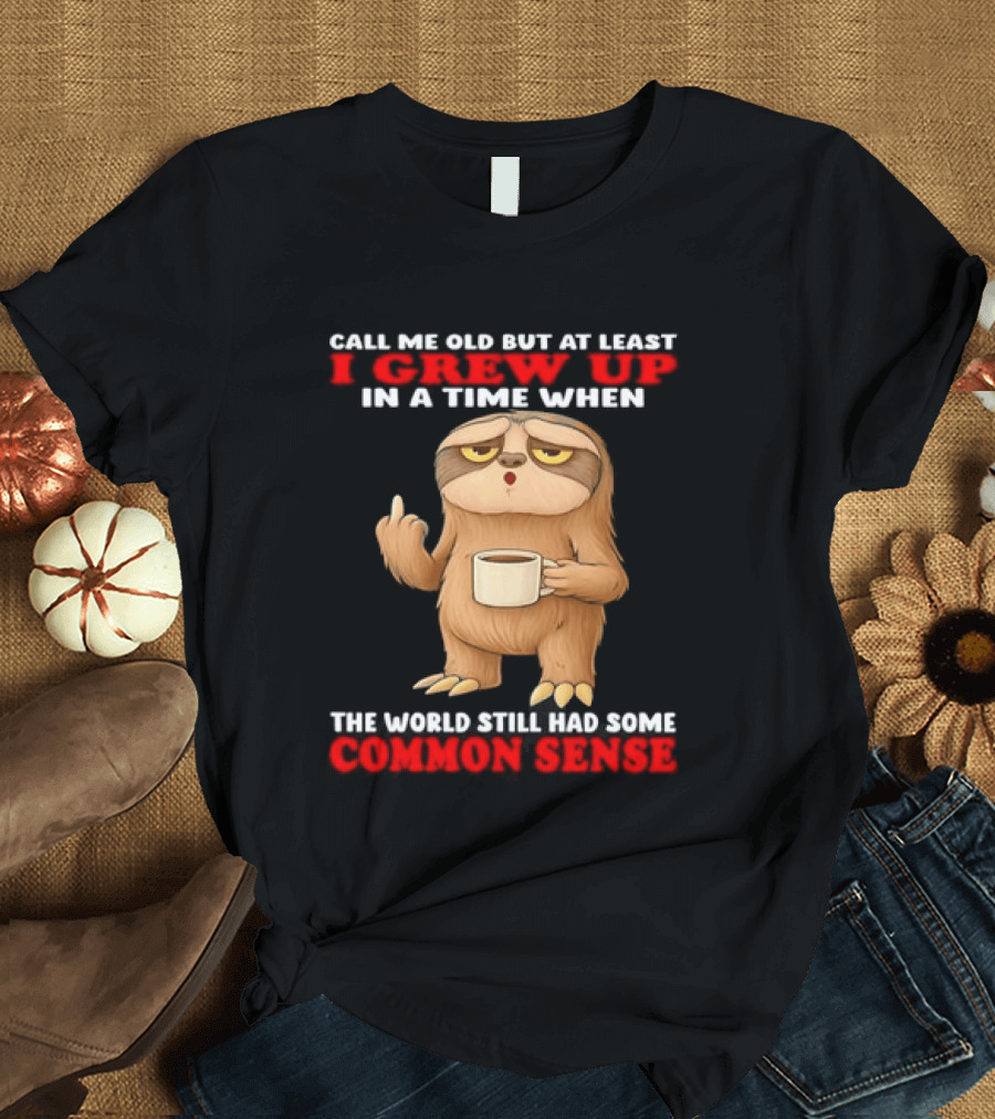Call Me Old But At Least I Grew Up In A Time When The World Still Had Some Common Sense Sloth Holding Coffee T-Shirt