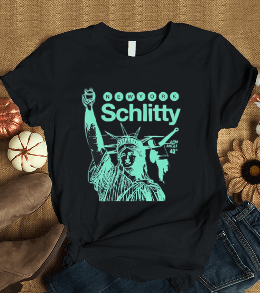 New York Schlitty Statue Liberty ARM Angle New York Baseball T-Shirt