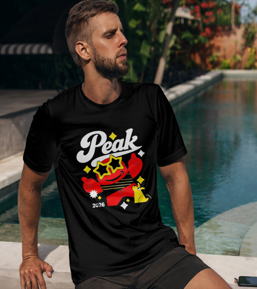 Peak 2026 Red Character With Star Glasses And Yellow Dog T-Shirt
