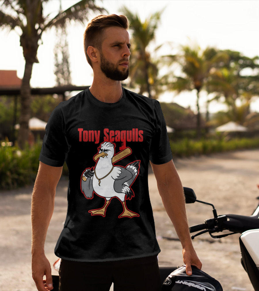 Tony Seagulls Baseball Cartoon Character With Bat T-Shirt