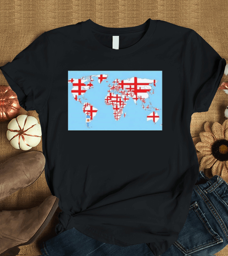 World Map With England Cross And Argentina Flag T-Shirt