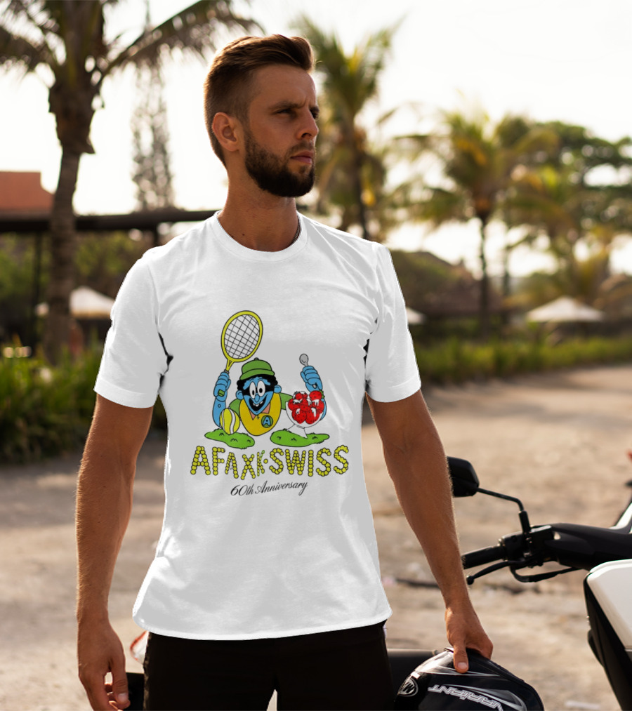 AFAXK Swiss 60th Anniversary Tennis Racket And Strawberry Ice Cream Celebration T-Shirt
