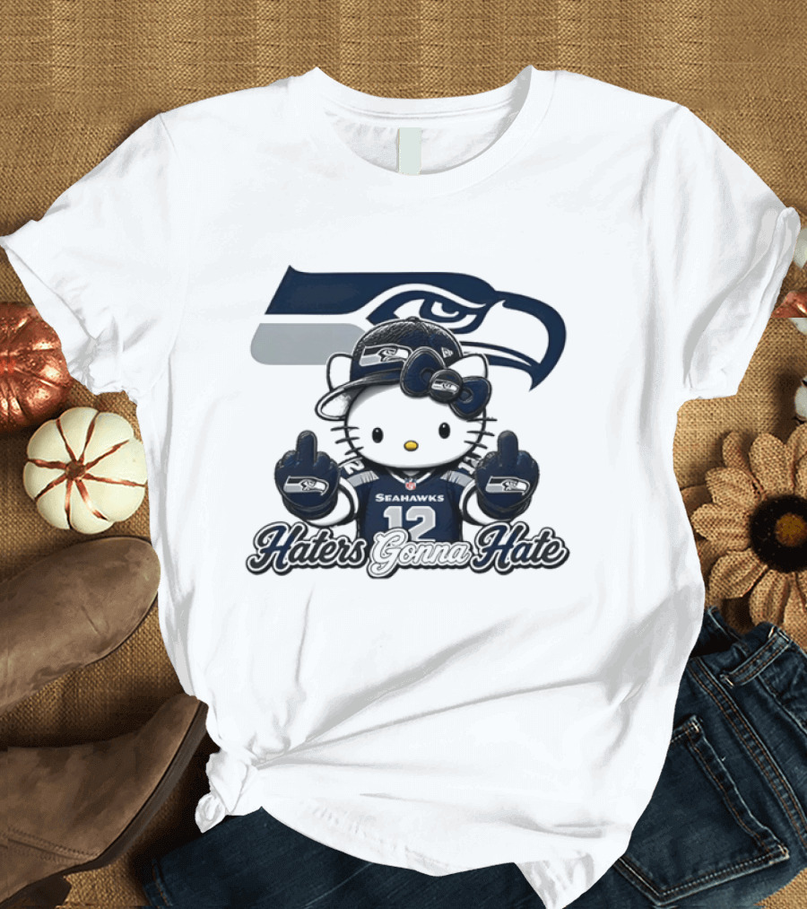 Hello Kitty Seattle Seahawks Haters Gonna Hate Middle Finger 12 T-Shirt