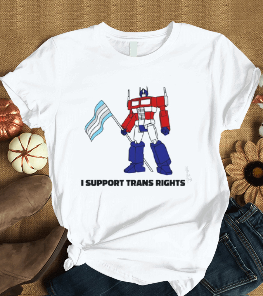 I Support Trans Rights Robot With Flag T-Shirt