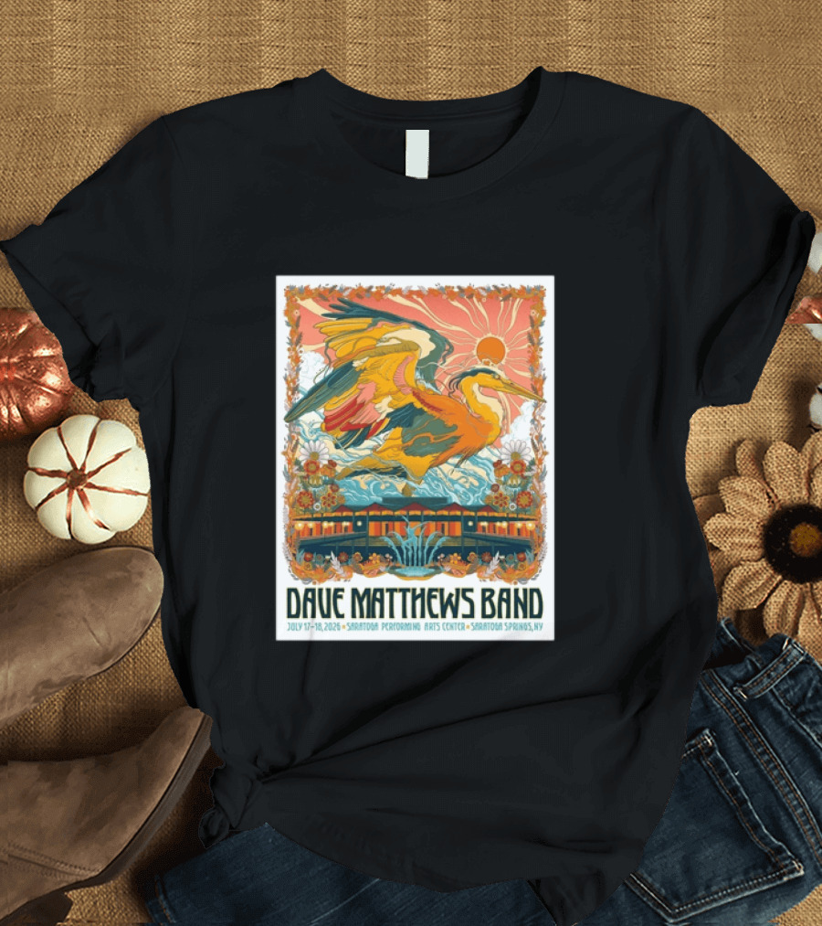 Dave Matthews Band July 17 18 2026 Saratoga Performing Arts Center Heron Art Saratoga Springs NY T-Shirt