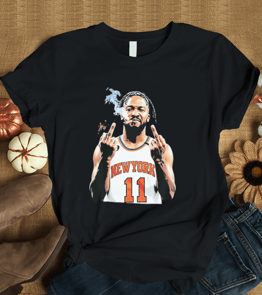 New York Knicks Jalen Brunson 11 Smoking Cigar Middle Finger Pose T-Shirt
