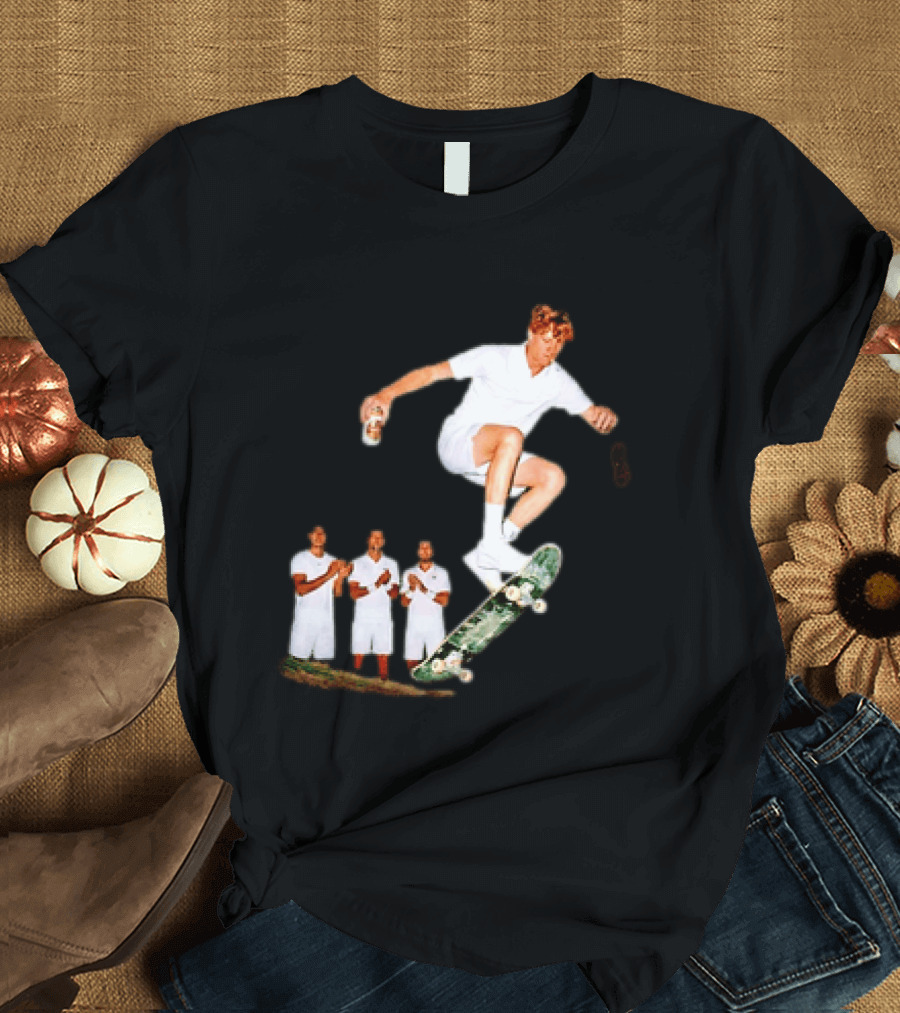 Jannik Sinner Skateboarding Wimbledon Men's Singles Italy 2026 Tennis Champion Jump T-Shirt