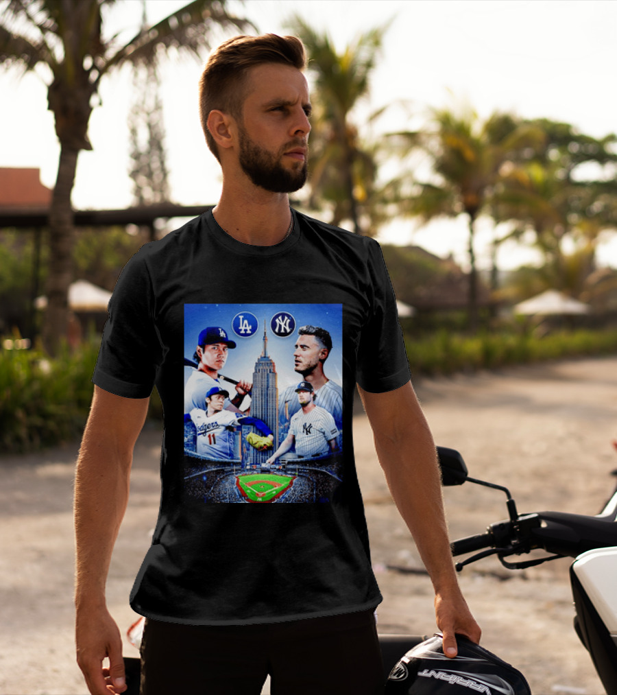 Los Angeles Dodgers Vs New York Yankees Shohei Ohtani Yoshinobu Yamamoto Baseball City Skyline T-Shirt