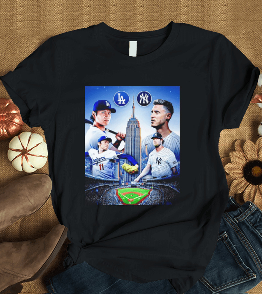 Los Angeles Dodgers Vs New York Yankees Shohei Ohtani Yoshinobu Yamamoto Baseball City Skyline T-Shirt